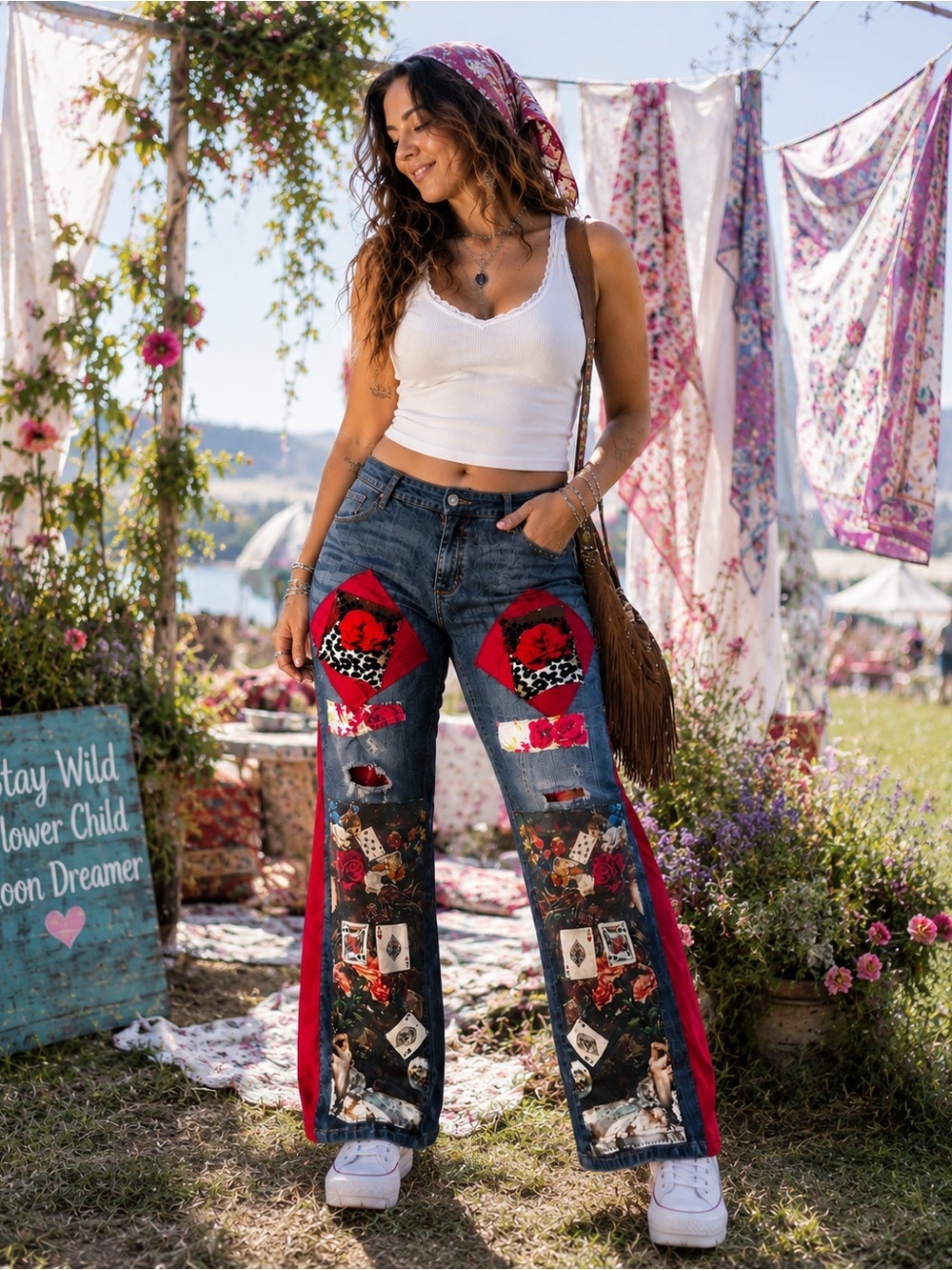 You Are Loved Bohemian Patchwork Jeans | Handmade Wearable Art | 14